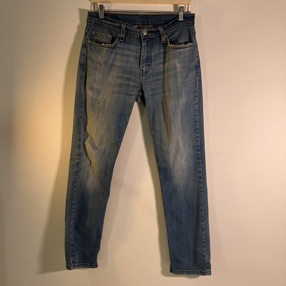 Levis 511 Jeans Mens 30x30 Blue Slim Fit Distressed Stretch Denim Medium Wash